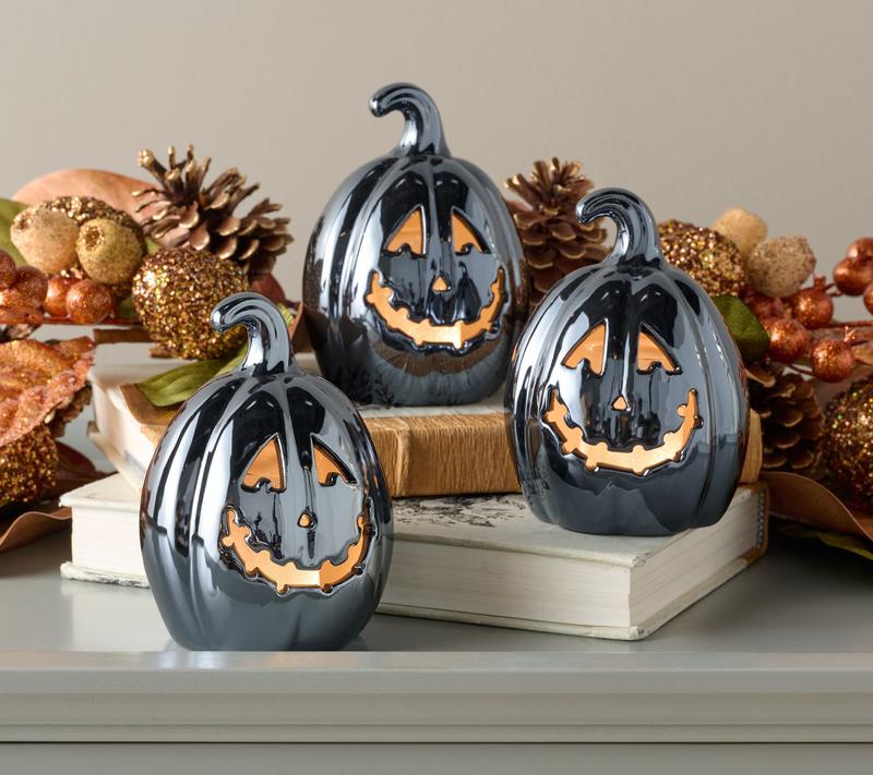 FrightHaus - Set of 3 Illuminated Jack-O-Lanterns